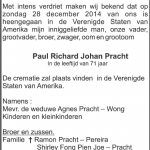 Paul Richard Johan Pracht - 1943-2014